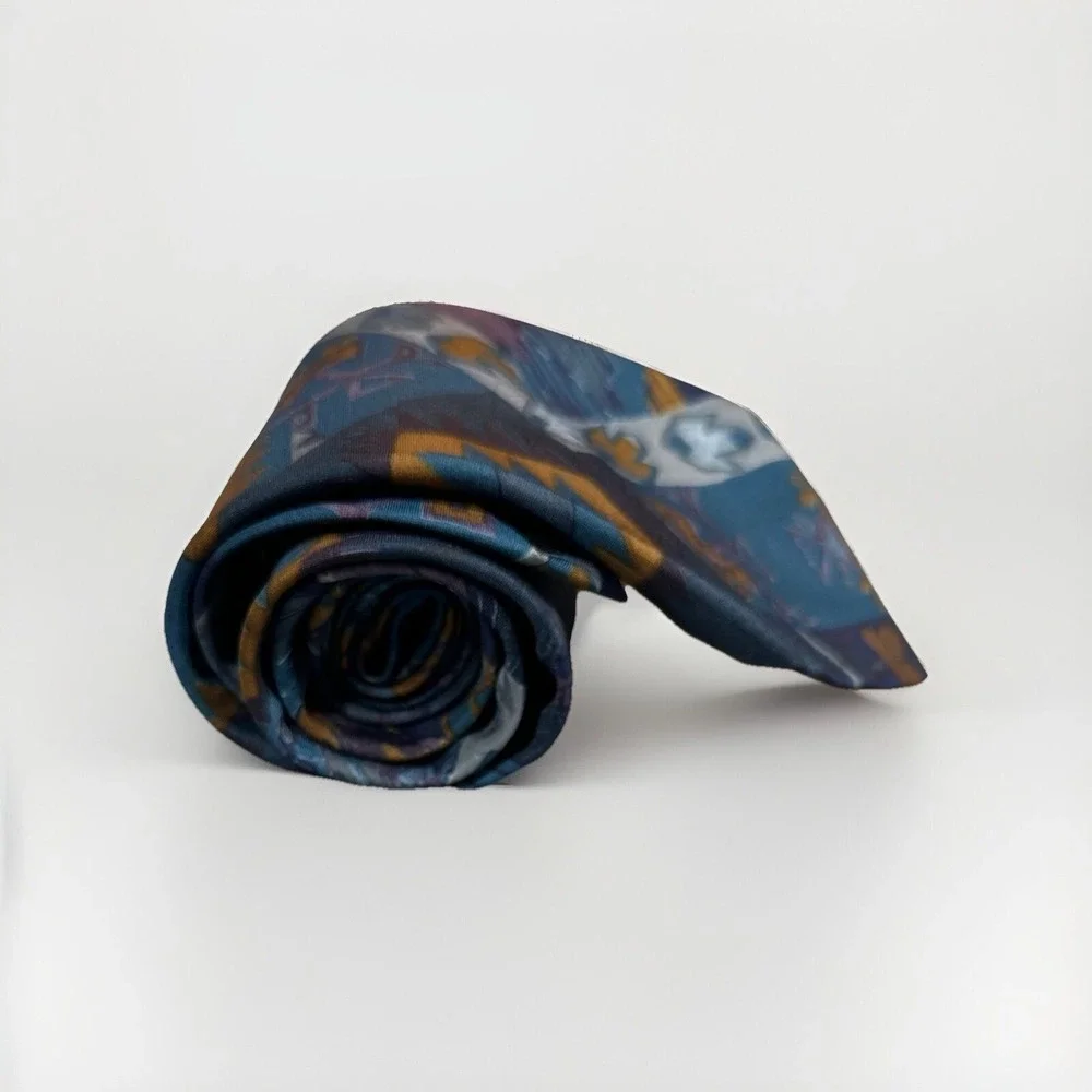 Unique Handmade Mens Neck Tie Green Gold Abstract Print By Carol 55x3.6 in